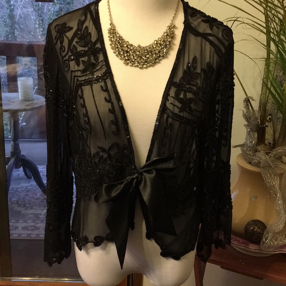Exquisite Hand Beaded Sheer Black Overlay